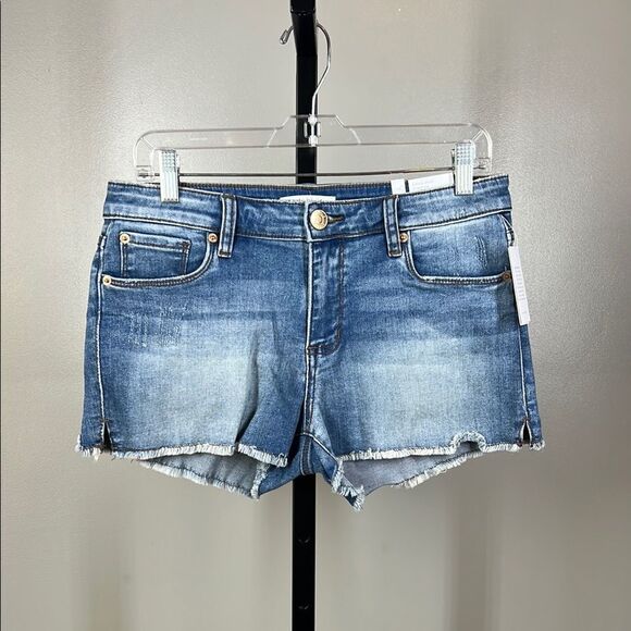Denim Blue Frayed Hem Shorts - Picture 1 of 8